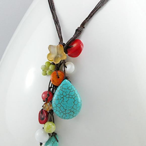 Natural Gemstone Pendant w/ Genuine Leather Chain - Picture 1 of 4